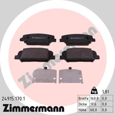 Zimmermann 24915.170.1 - Тормозные колодки, дисковые, комплект avtokuzovplus.com.ua