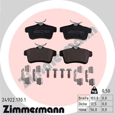 Zimmermann 24922.170.1 - Комплект гальмівних колодок autocars.com.ua