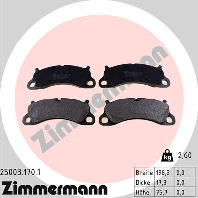 Zimmermann 25003.170.1 - Тормозные колодки, дисковые, комплект avtokuzovplus.com.ua