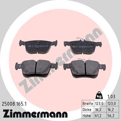 Zimmermann 25008.165.1 - Тормозные колодки, дисковые, комплект avtokuzovplus.com.ua