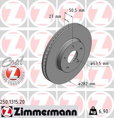 Zimmermann 250.1315.20 - Тормозной диск avtokuzovplus.com.ua