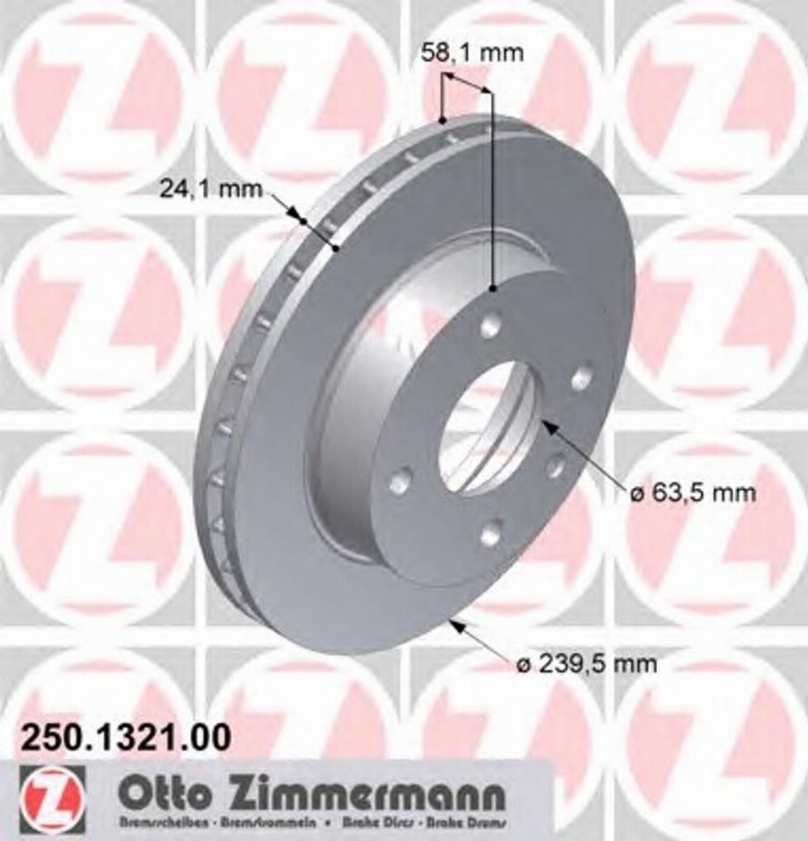 Zimmermann 250.1321.00 - Гальмівний диск autocars.com.ua