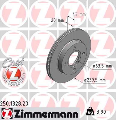 Zimmermann 250.1328.20 - Гальмівний диск autocars.com.ua