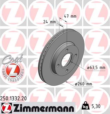 Zimmermann 250.1332.20 - Тормозной диск avtokuzovplus.com.ua