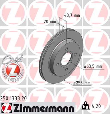 Zimmermann 250.1333.20 - Тормозной диск avtokuzovplus.com.ua