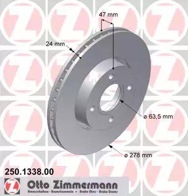 Zimmermann 250.1338.00 - Гальмівний диск autocars.com.ua