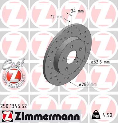 Zimmermann 250.1345.52 - Гальмівний диск autocars.com.ua