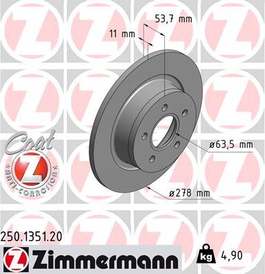 Zimmermann 250.1351.20 - Тормозной диск avtokuzovplus.com.ua