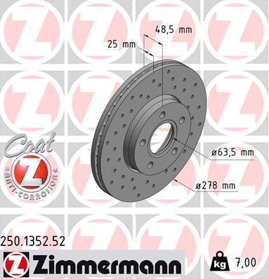 Zimmermann 250.1352.52 - Гальмівний диск autocars.com.ua