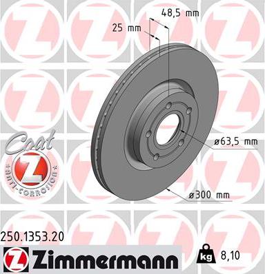 Zimmermann 250.1353.20 - Тормозной диск avtokuzovplus.com.ua
