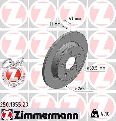 Zimmermann 250.1355.20 - Тормозной диск avtokuzovplus.com.ua