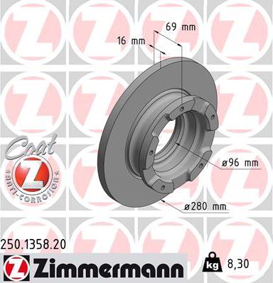 Zimmermann 250.1358.20 - Тормозной диск avtokuzovplus.com.ua