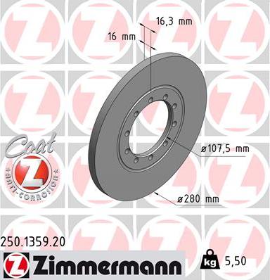 Zimmermann 250.1359.20 - Гальмівний диск autocars.com.ua