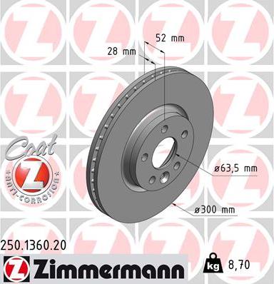 Zimmermann 250.1360.20 - Тормозной диск avtokuzovplus.com.ua
