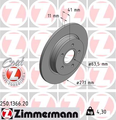 Zimmermann 250.1366.20 - Гальмівний диск autocars.com.ua