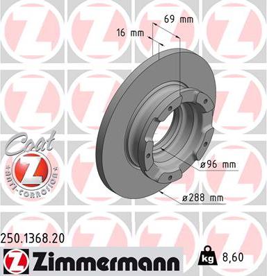 Zimmermann 250.1368.20 - Гальмівний диск autocars.com.ua