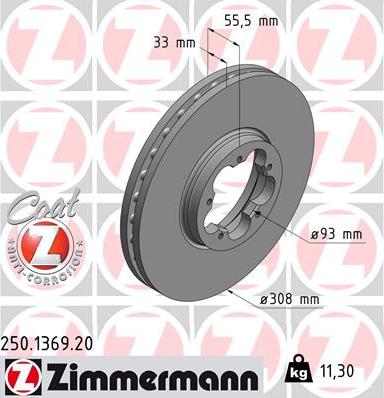 Zimmermann 250.1369.20 - Гальмівний диск autocars.com.ua