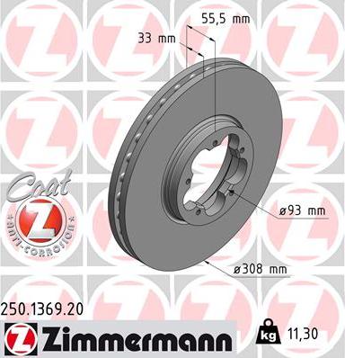 Zimmermann 250.1369.20 - Тормозной диск avtokuzovplus.com.ua