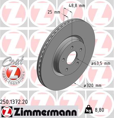 Zimmermann 250.1372.20 - Гальмівний диск autocars.com.ua