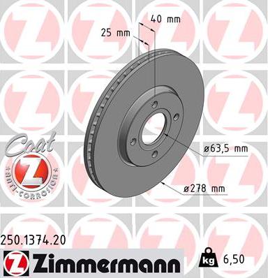 Zimmermann 250.1374.20 - Гальмівний диск autocars.com.ua