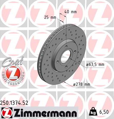 Zimmermann 250.1374.52 - Гальмівний диск autocars.com.ua