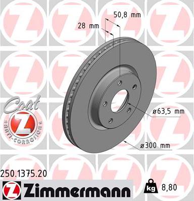 Zimmermann 250.1375.20 - Гальмівний диск autocars.com.ua