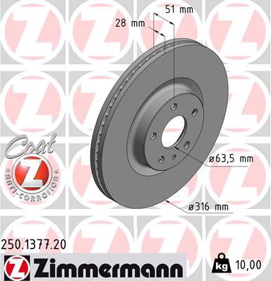 Zimmermann 250.1377.20 - Тормозной диск avtokuzovplus.com.ua