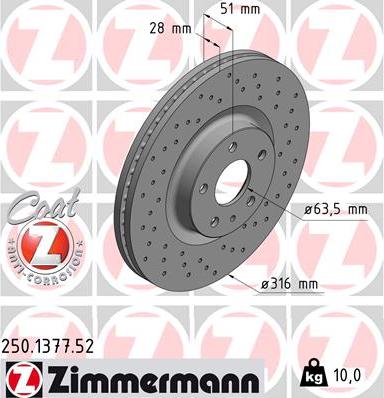 Zimmermann 250.1377.52 - Тормозной диск avtokuzovplus.com.ua