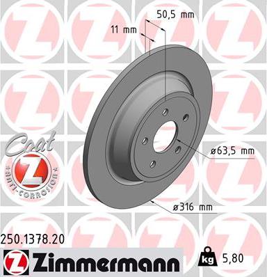 Zimmermann 250.1378.20 - Тормозной диск avtokuzovplus.com.ua