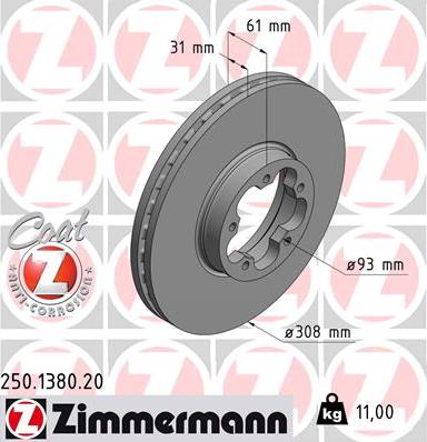 Zimmermann 250.1380.20 - Гальмівний диск autocars.com.ua