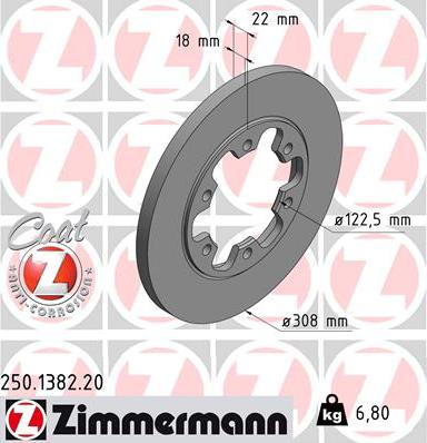 Zimmermann 250.1382.20 - Гальмівний диск autocars.com.ua
