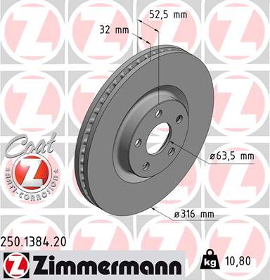 Zimmermann 250.1384.20 - Тормозной диск avtokuzovplus.com.ua