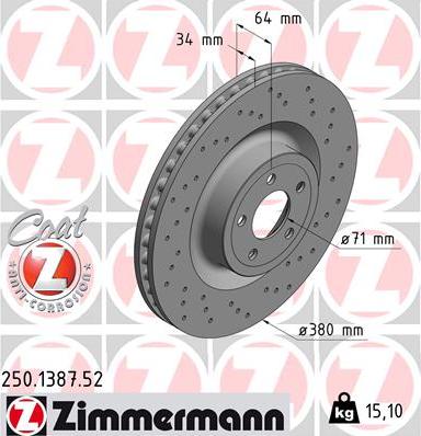 Zimmermann 250.1387.52 - Тормозной диск avtokuzovplus.com.ua