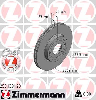 Zimmermann 250.1391.20 - Гальмівний диск autocars.com.ua