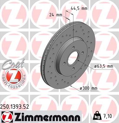 Zimmermann 250.1393.52 - Тормозной диск avtokuzovplus.com.ua