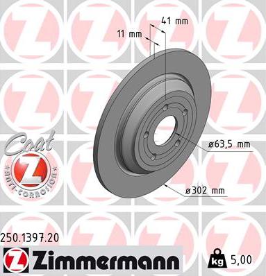 Zimmermann 250.1397.20 - Гальмівний диск autocars.com.ua