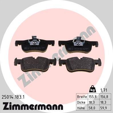 Zimmermann 25014.183.1 - Гальмівні колодки, дискові гальма autocars.com.ua