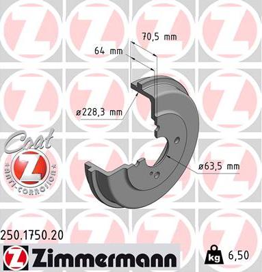 Zimmermann 250.1750.20 - Тормозной барабан avtokuzovplus.com.ua