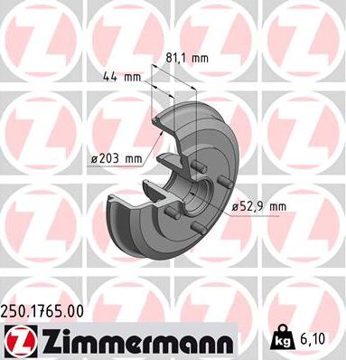 Zimmermann 250.1765.00 - Гальмівний барабан autocars.com.ua