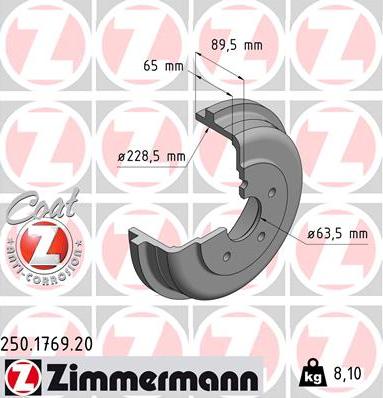 Zimmermann 250.1769.20 - Гальмівний барабан autocars.com.ua