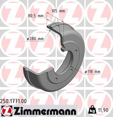 Zimmermann 250.1771.00 - Тормозной барабан avtokuzovplus.com.ua