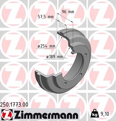 Zimmermann 250.1773.00 - Гальмівний барабан autocars.com.ua