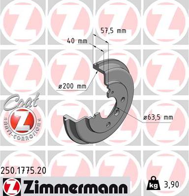 Zimmermann 250.1775.20 - Гальмівний барабан autocars.com.ua