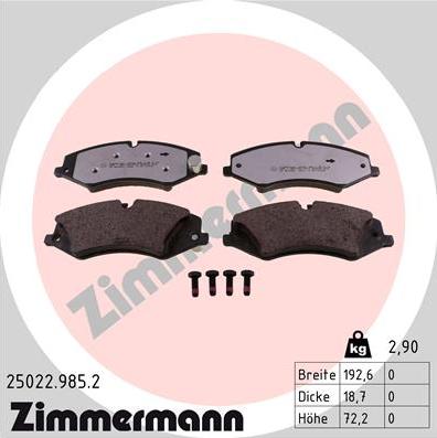 Zimmermann 25022.985.2 - Тормозные колодки, дисковые, комплект avtokuzovplus.com.ua