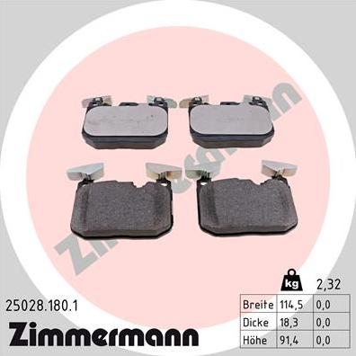 Zimmermann 25028.180.1 - Тормозные колодки, дисковые, комплект avtokuzovplus.com.ua