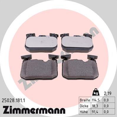 Zimmermann 25028.181.1 - Гальмівні колодки, дискові гальма autocars.com.ua