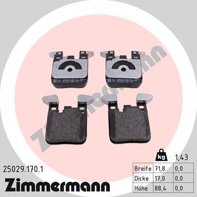 Zimmermann 25029.170.1 - Тормозные колодки, дисковые, комплект avtokuzovplus.com.ua