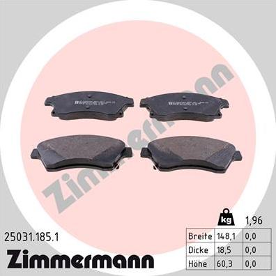 Zimmermann 25031.185.1 - Гальмівні колодки, дискові гальма autocars.com.ua