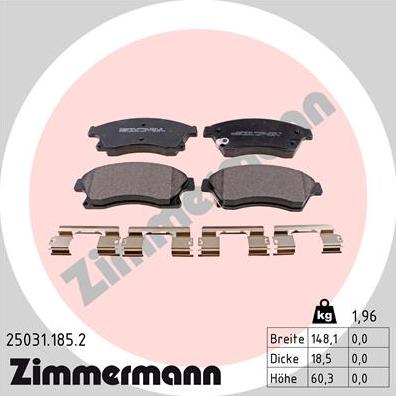 Zimmermann 25031.185.2 - Гальмівні колодки, дискові гальма autocars.com.ua