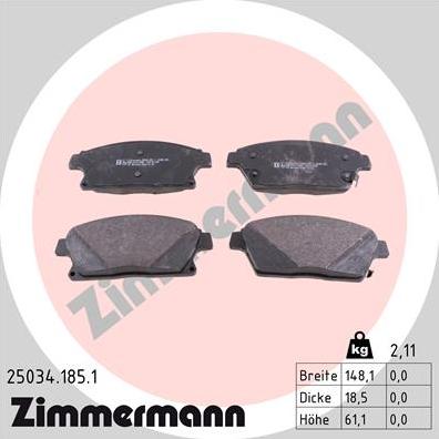 Zimmermann 25034.185.1 - Тормозные колодки, дисковые, комплект autodnr.net